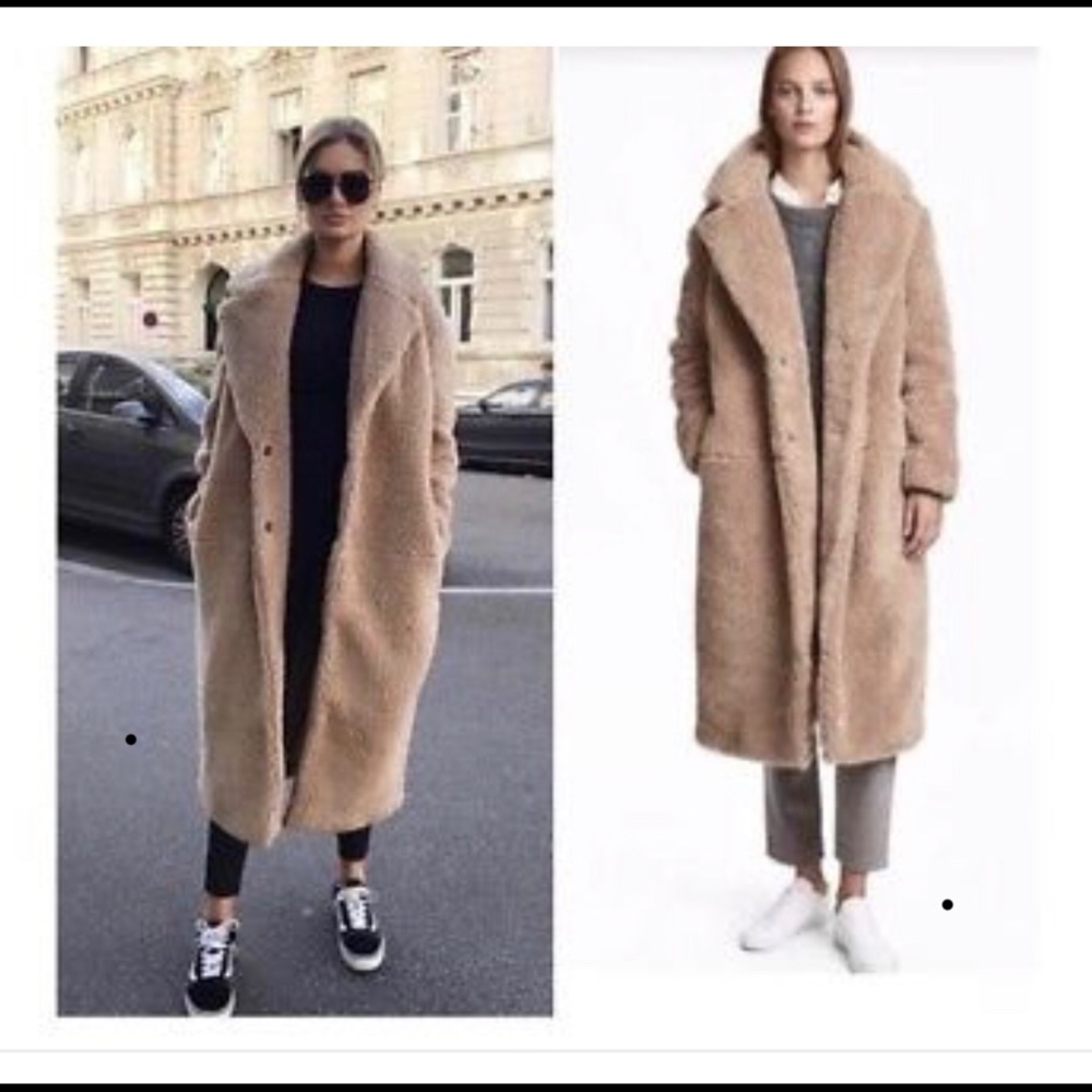 H&M long pile coat Dark beige